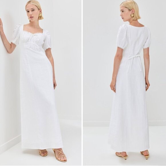 Reformation Cherise Linen Midi Long Dress NWT White Size 6 - Picture 4 of 13